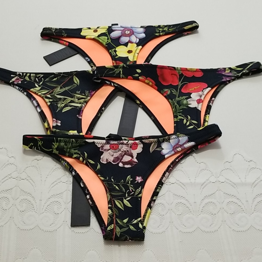 63B Triangl black floral bikini bottoms, various